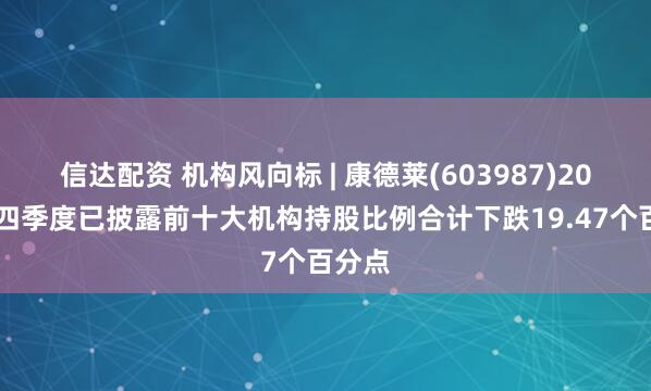 信达配资 机构风向标 | 康德莱(603987)2024年四季度已披露前十大机构持股比例合计下跌19.47个百分点